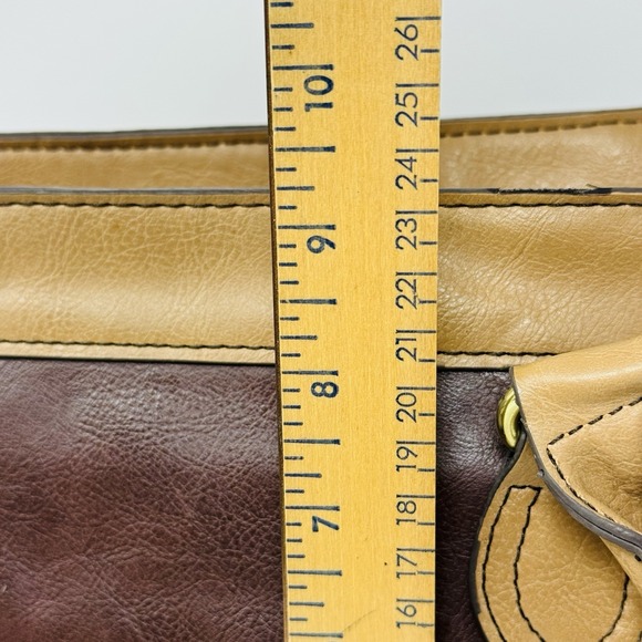 London Fog Two tone Faux Leather Satchel Brown Beige‎ Shoulder Bag - Picture 11 of 16